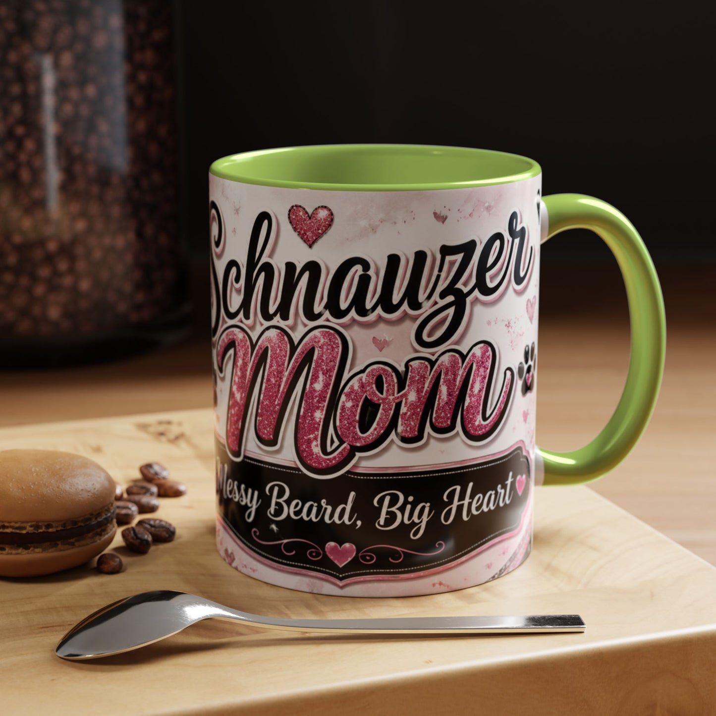Schnauzer Mom Coffee Mug — "Messy Beard, Big Heart" Accent 11/15oz