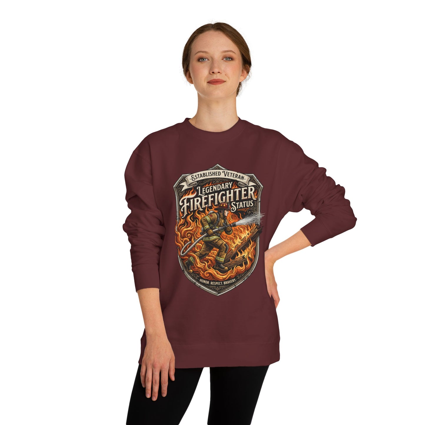 Legendary Firefighter Status Sweatshirt — Established Veteran Badge Crewneck