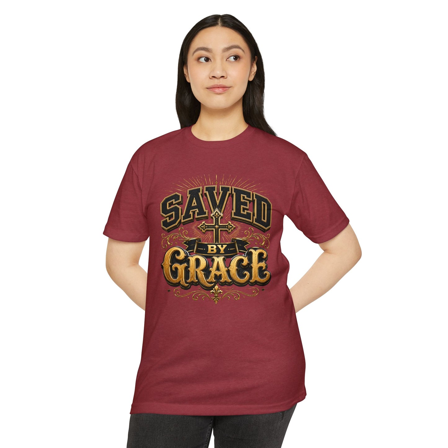 Saved by Grace T-Shirt — Christian Faith Cross Vintage Design
