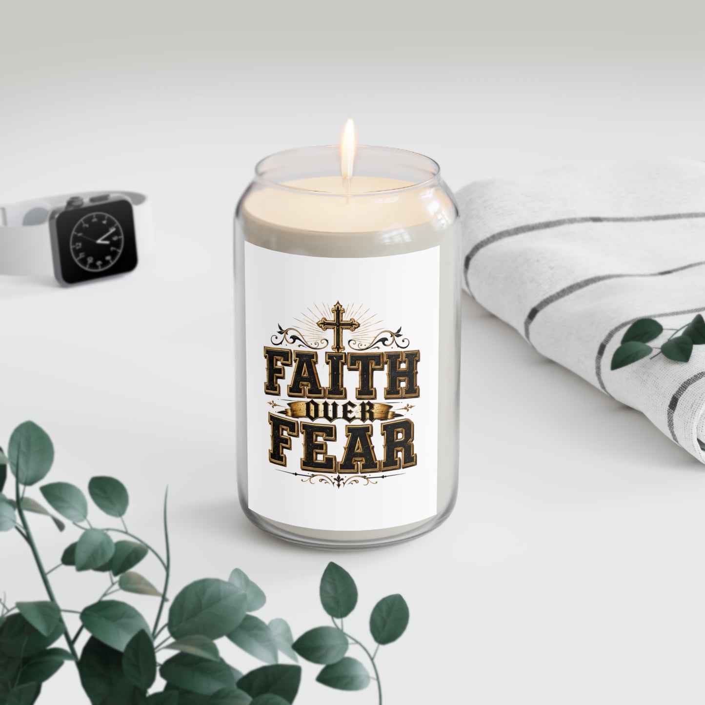 Faith Over Fear Scented Soy Candle — 13.75 oz Inspirational Religious Candle