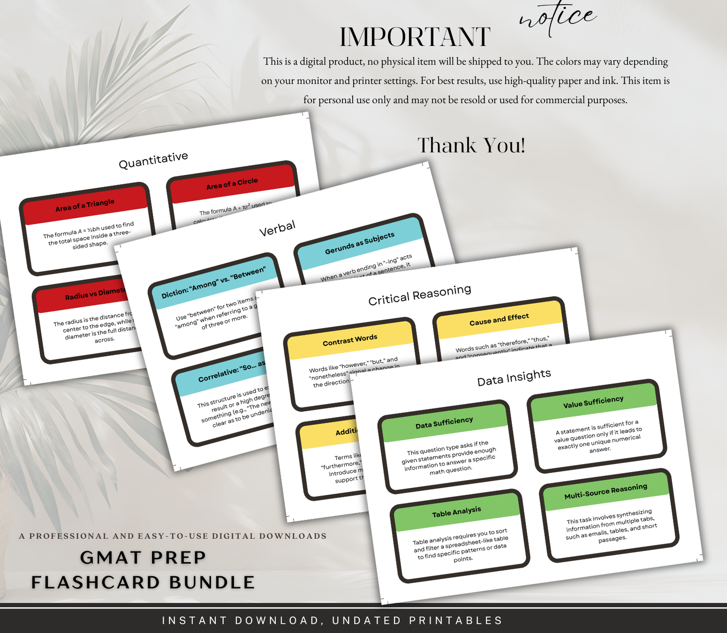 GMAT Test Prep Flashcards Bundle | Printable Study Cards for Exam Success