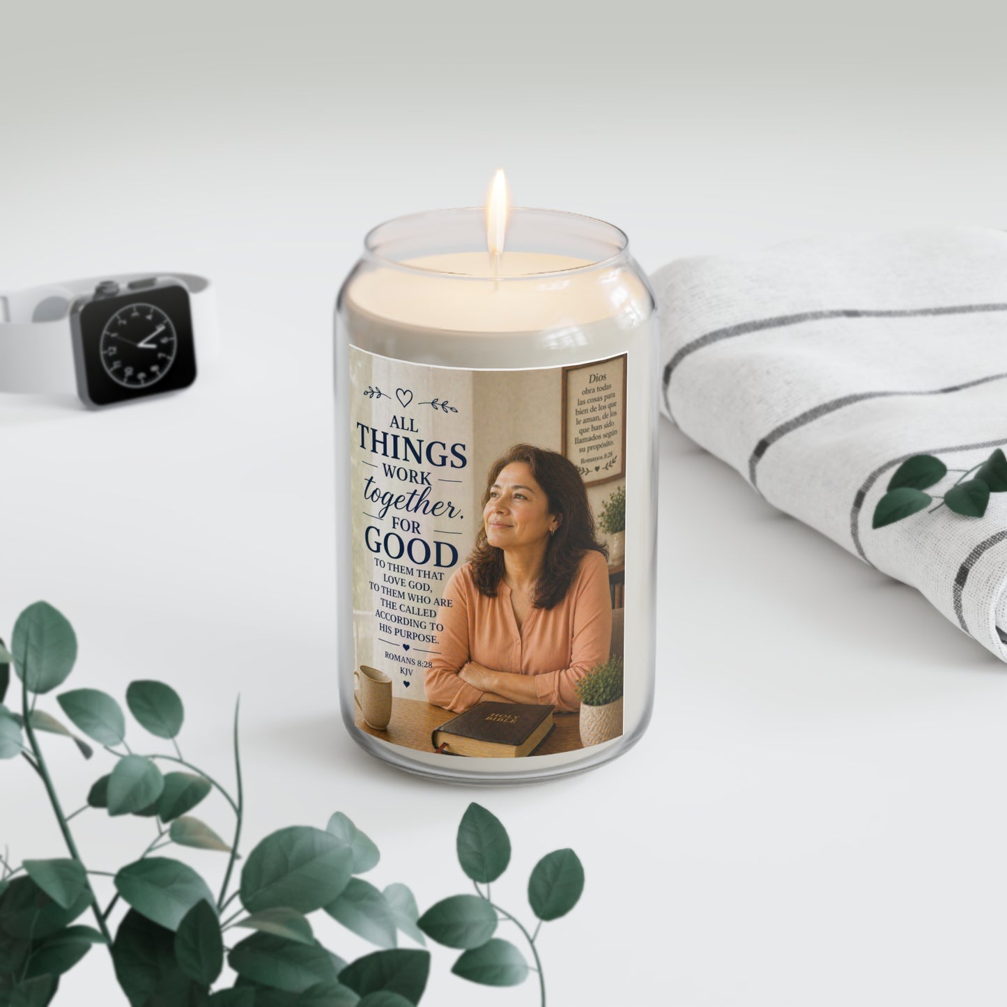 Inspirational Scripture Soy Candle — "All Things Work Together for Good" 13.75oz
