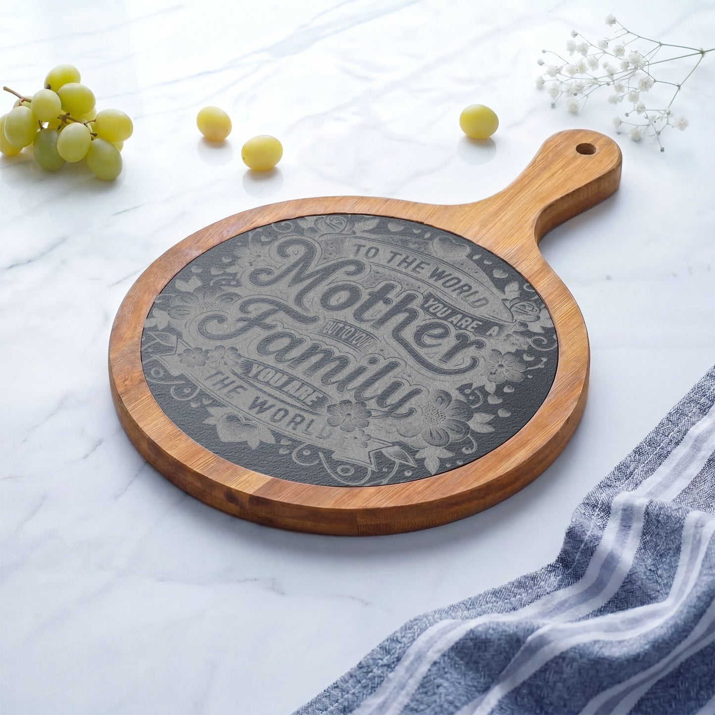 Engraved Charcuterie Board — "To the World You Are a Mother" Serving Set