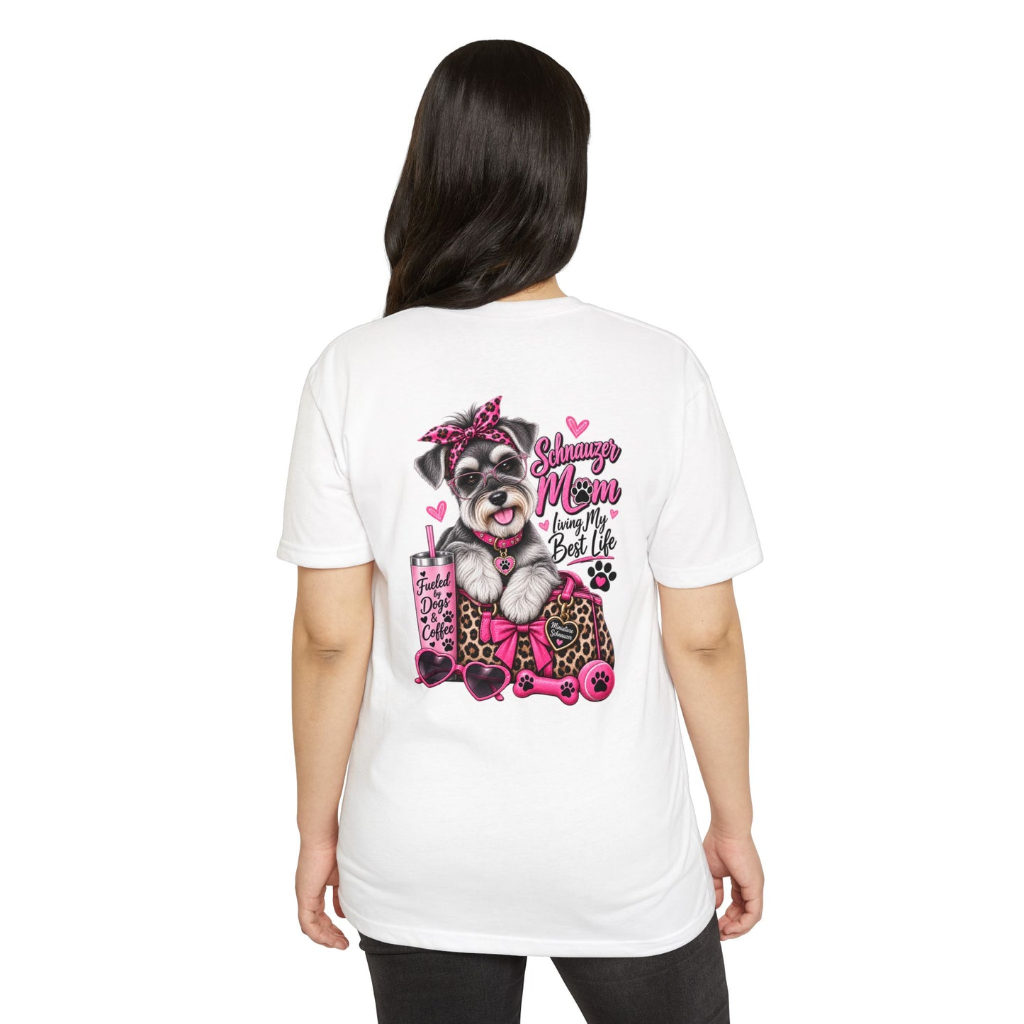 Schnauzer Mom T-Shirt – Cute Pink Paw & Leopard Print Dog Mom Tee
