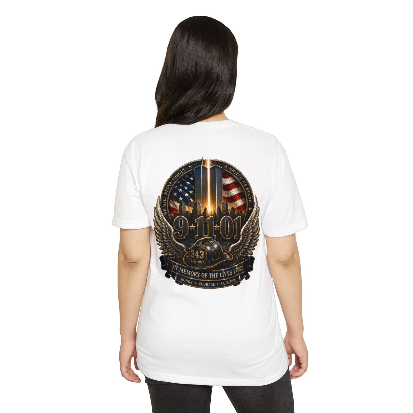 9/11 Memorial T-Shirt — In Memory of the Lives Lost Patriotic Firefighter Tribute