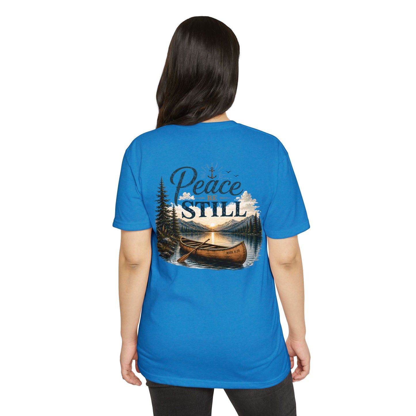 Peace Be Still Canoe T-Shirt — Inspirational Lake Nature Graphic Tee
