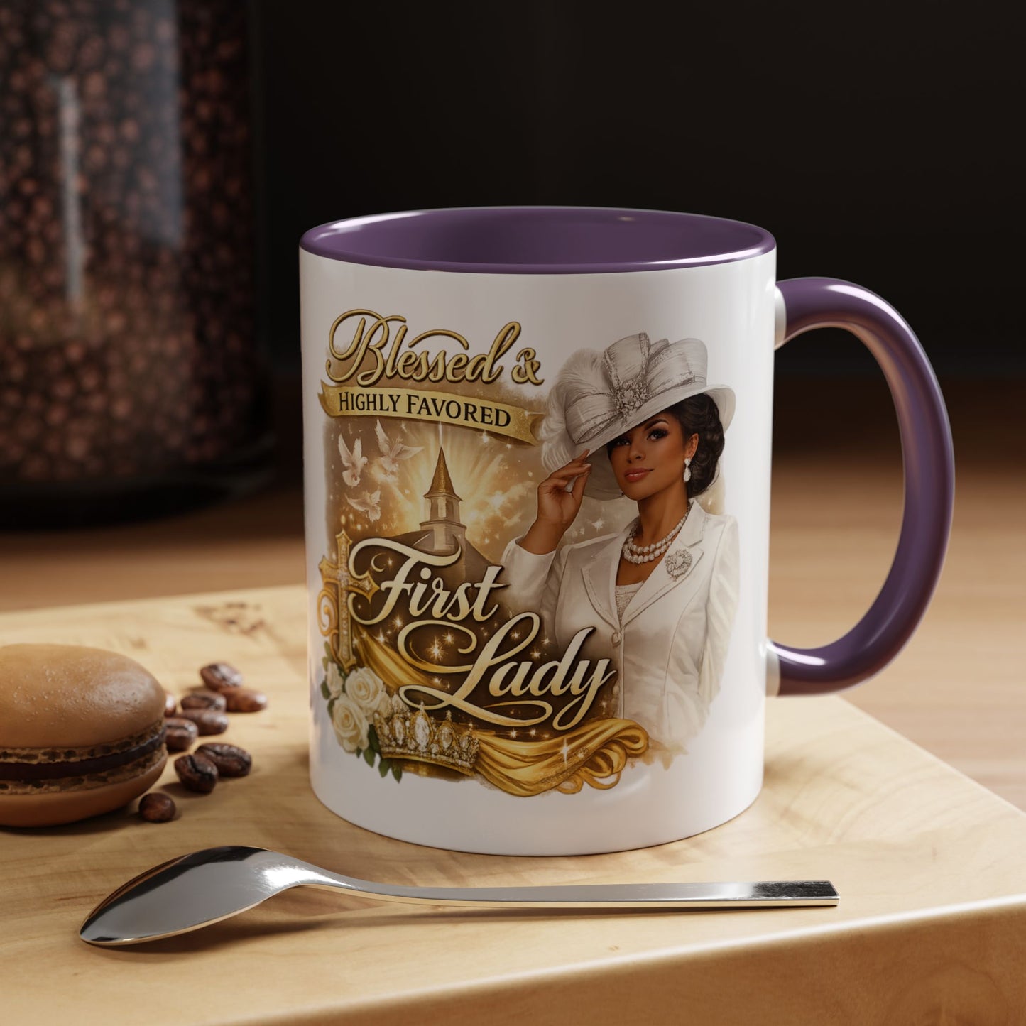 First Lady Inspirational Coffee Mug — "Blessed & Highly Favored" Accent Ceramic Mug