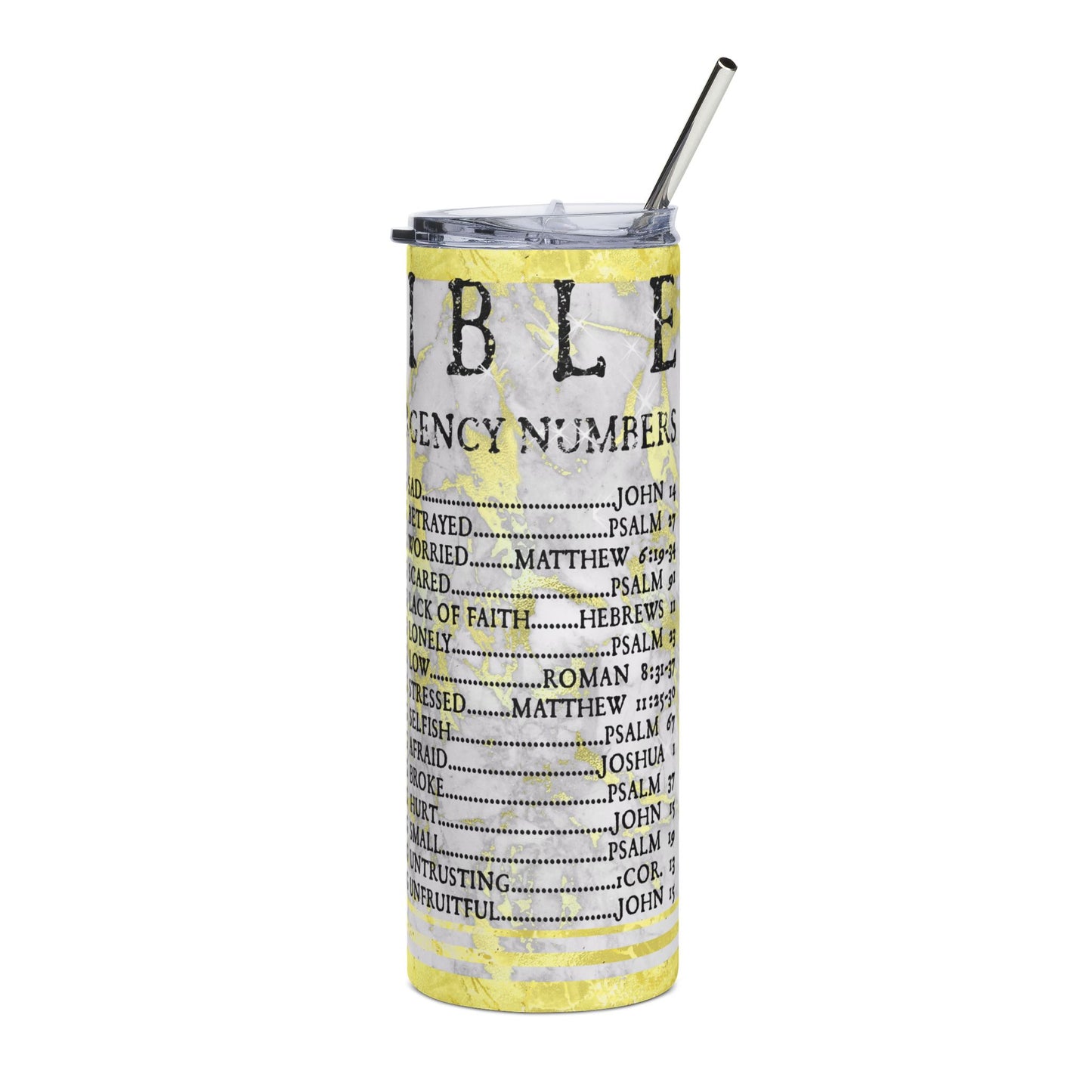 Bible Emergency Numbers Stainless Steel Tumbler 20oz Christian Travel Mug