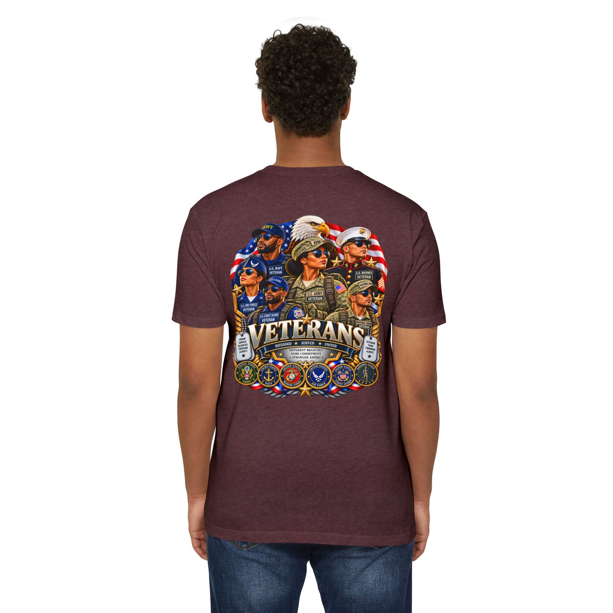 Veterans Tribute T-Shirt – Patriotic Military Emblems & Eagle Design