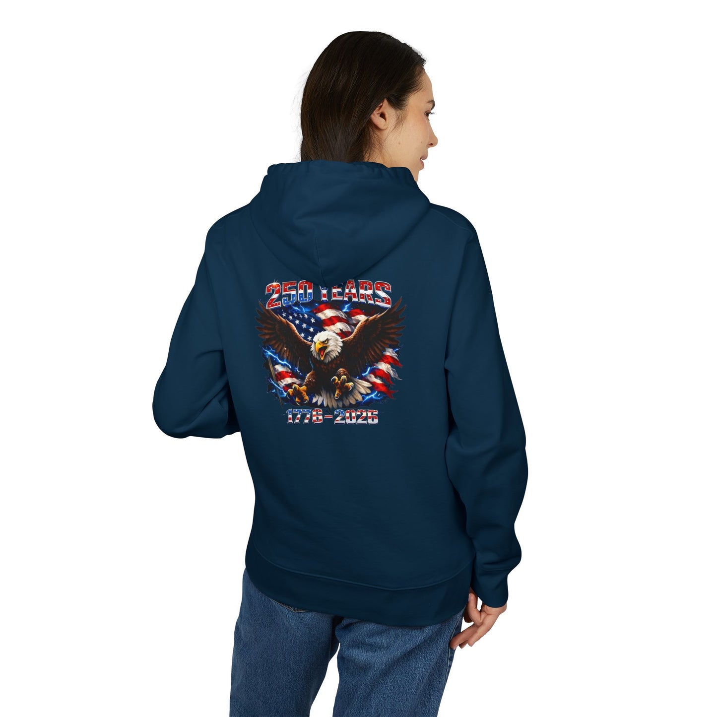 Patriotic Eagle Hoodie — '250 Years 1776–2026' American Flag Design