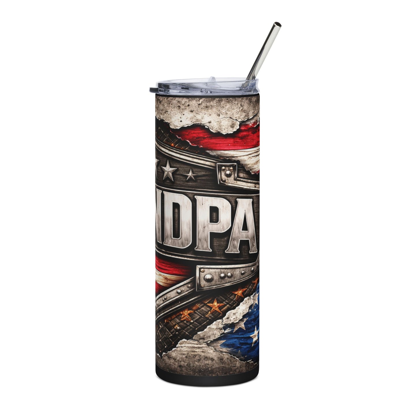Grandpa Patriotic Stainless Steel Tumbler — 20oz USA Flag Shield Travel Cup