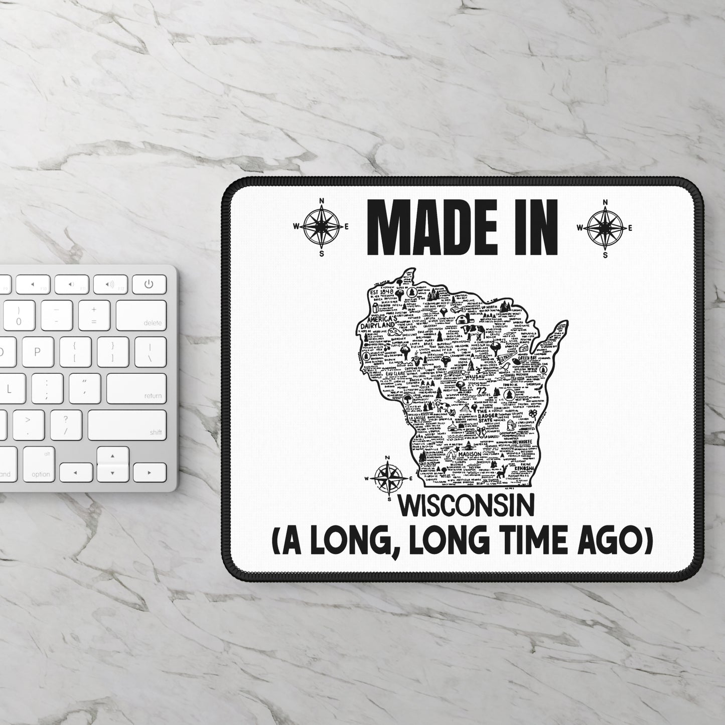 Made in Wisconsin Mouse Pad — 'Made in Wisconsin (A Long, Long Time Ago)' State Map Gaming/Desk Mat