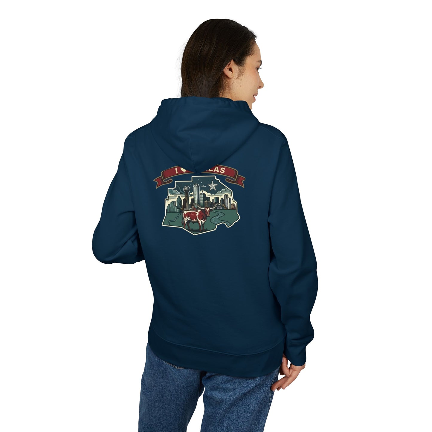 Dallas Skyline Hoodie — Retro Cowboy Boots Cityscape Sweatshirt