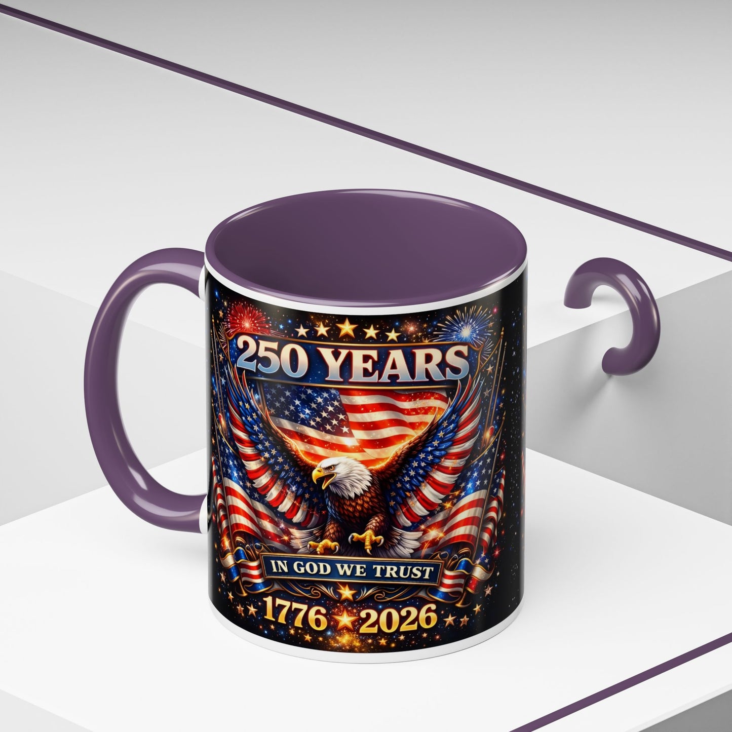 250 Years 1776–2026 Eagle American Flag Accent Coffee Mug — Patriotic Independence Day Gift (11/15oz)