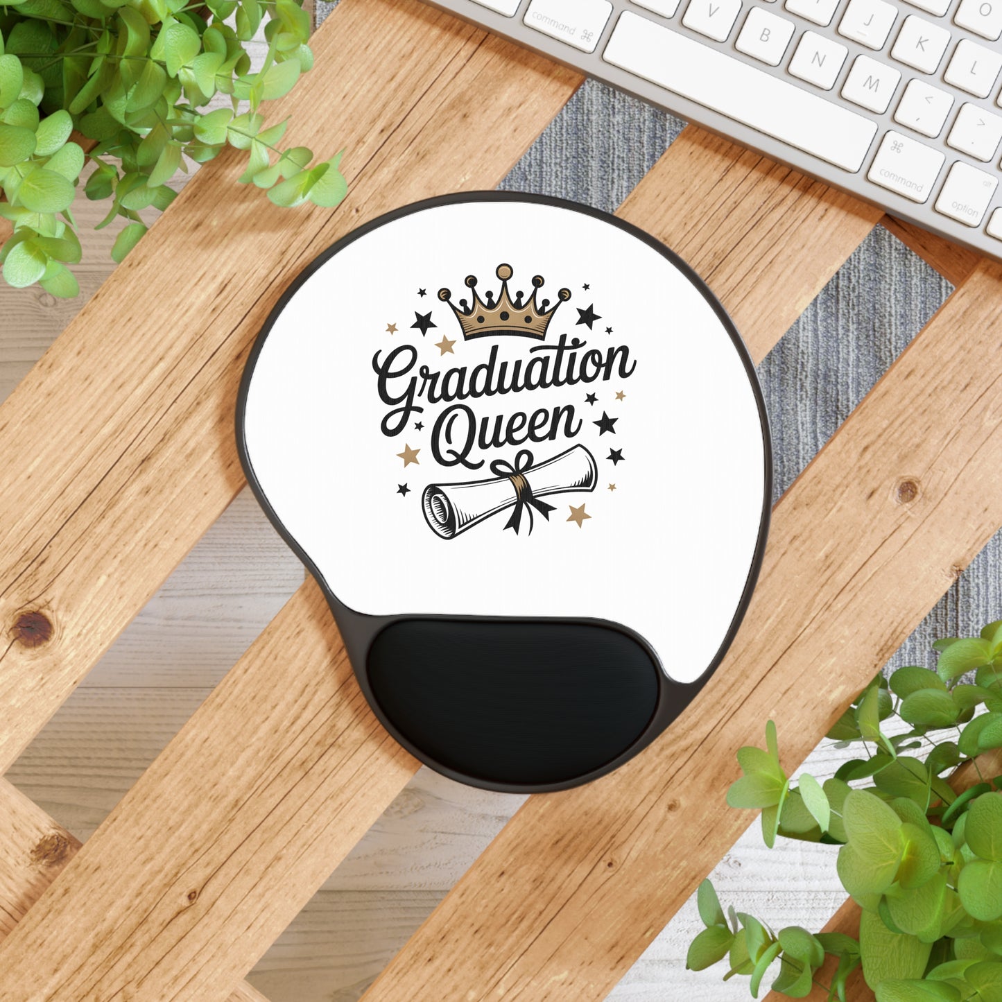 Graduation Queen Mouse Pad with Wrist Rest — Crown & Diploma Design