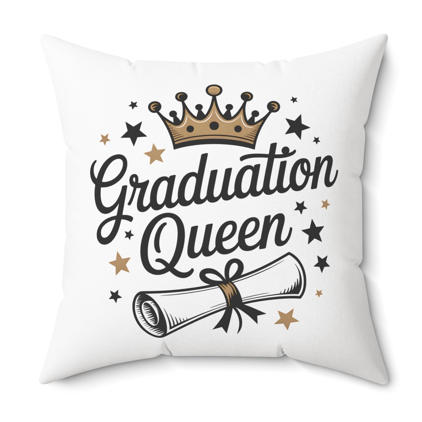 Graduation Queen Throw Pillow — Crown & Diploma Decorative Cushion for Grad Gifts