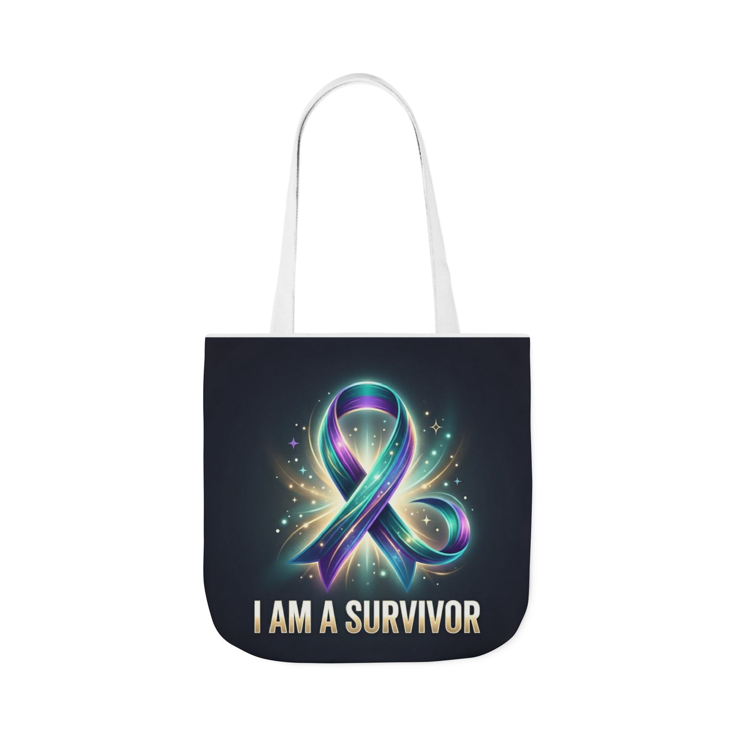 Survivor Ribbon Canvas Tote Bag — "I Am a Survivor" Inspirational Awareness Tote