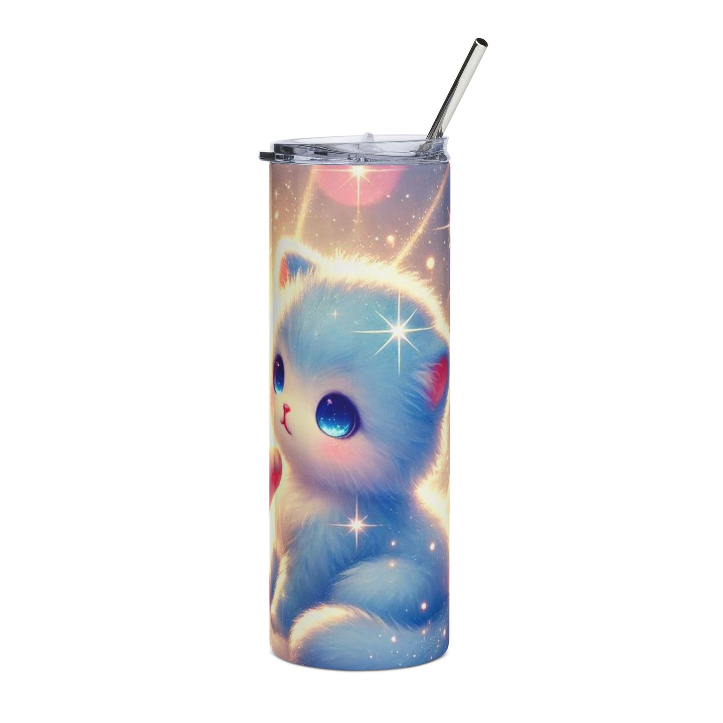 Kawaii Cosmic Kitten Stainless Steel Tumbler — 20oz Cute Galaxy Cat Travel Cup