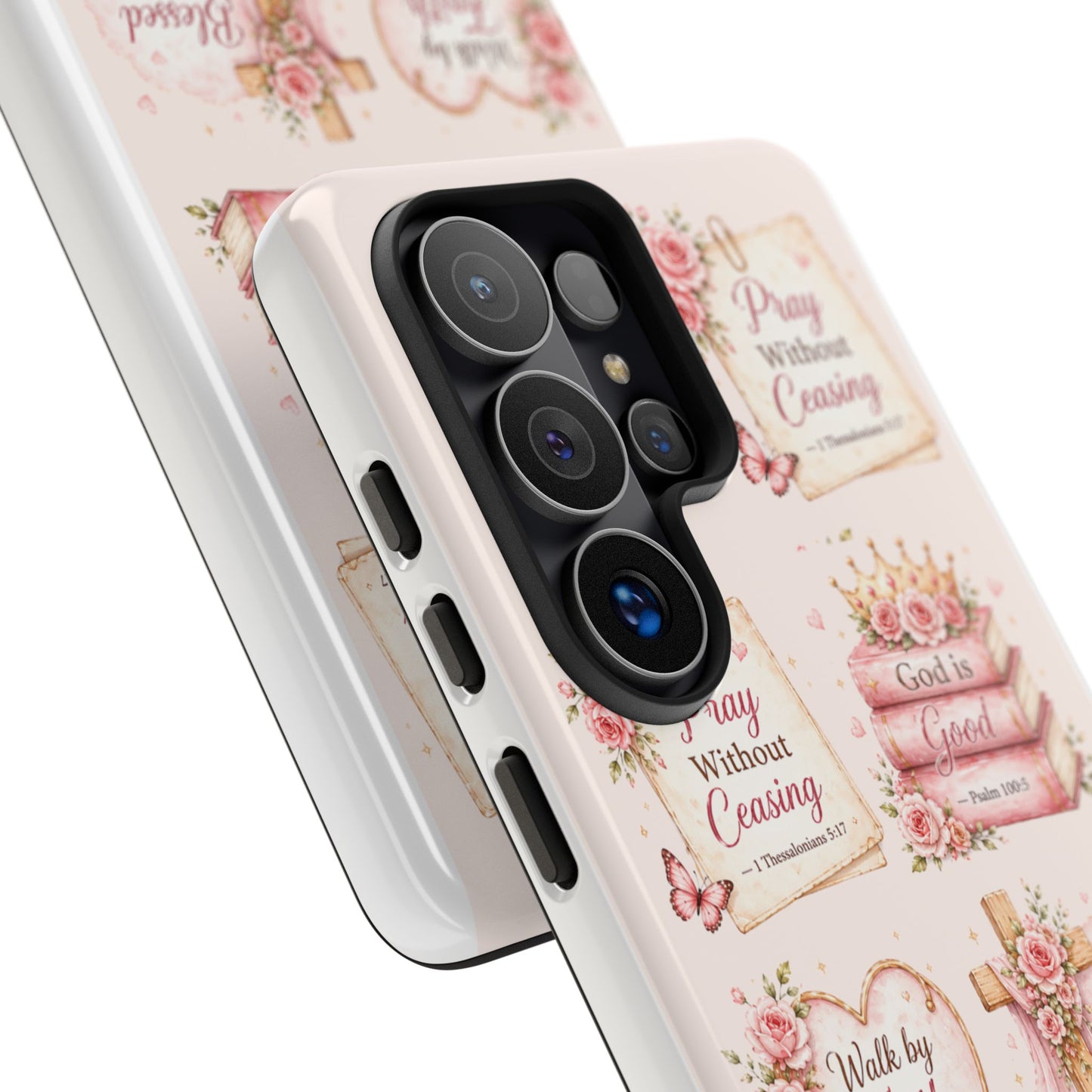 Christian Floral Phone Case — "Pray Without Ceasing" Faith Cross Design