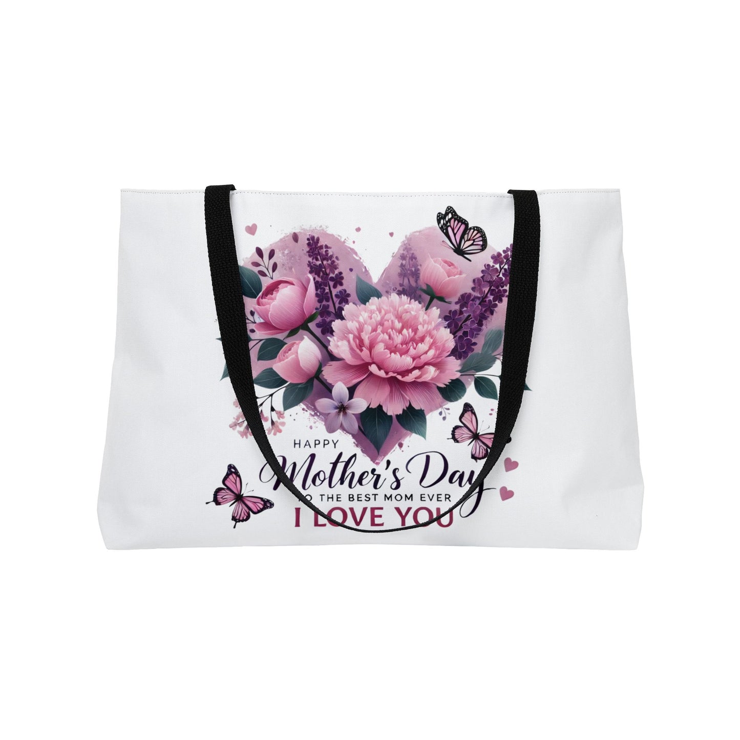 Mother's Day Floral Weekender Tote Bag — "Happy Mother's Day to the Best Mom Ever I Love You"