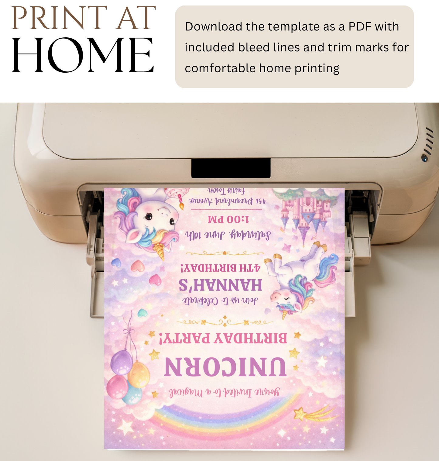 Unicorn Birthday Invitation Template | Editable Kids Magical Party Invite