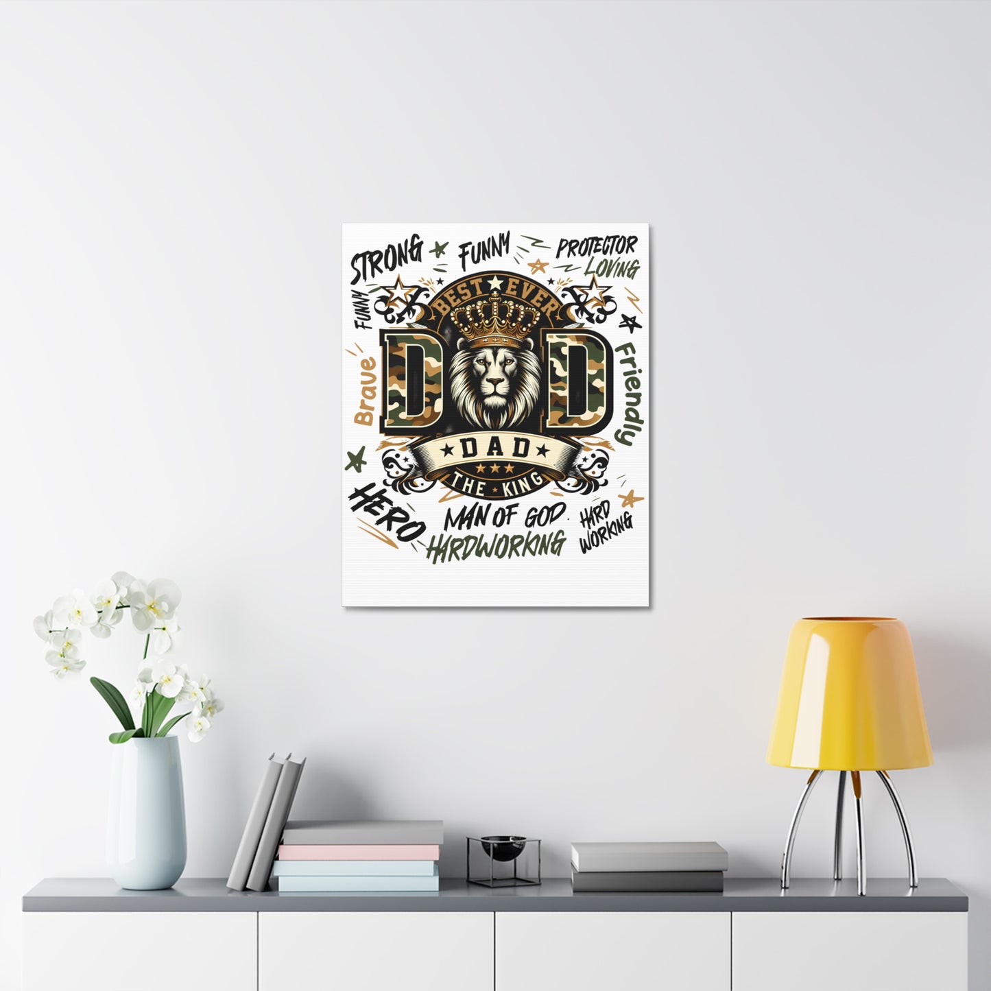 Dad The King Stretched Canvas Wall Art — 'Best Ever Dad' Lion Crown Father’s Day Gift