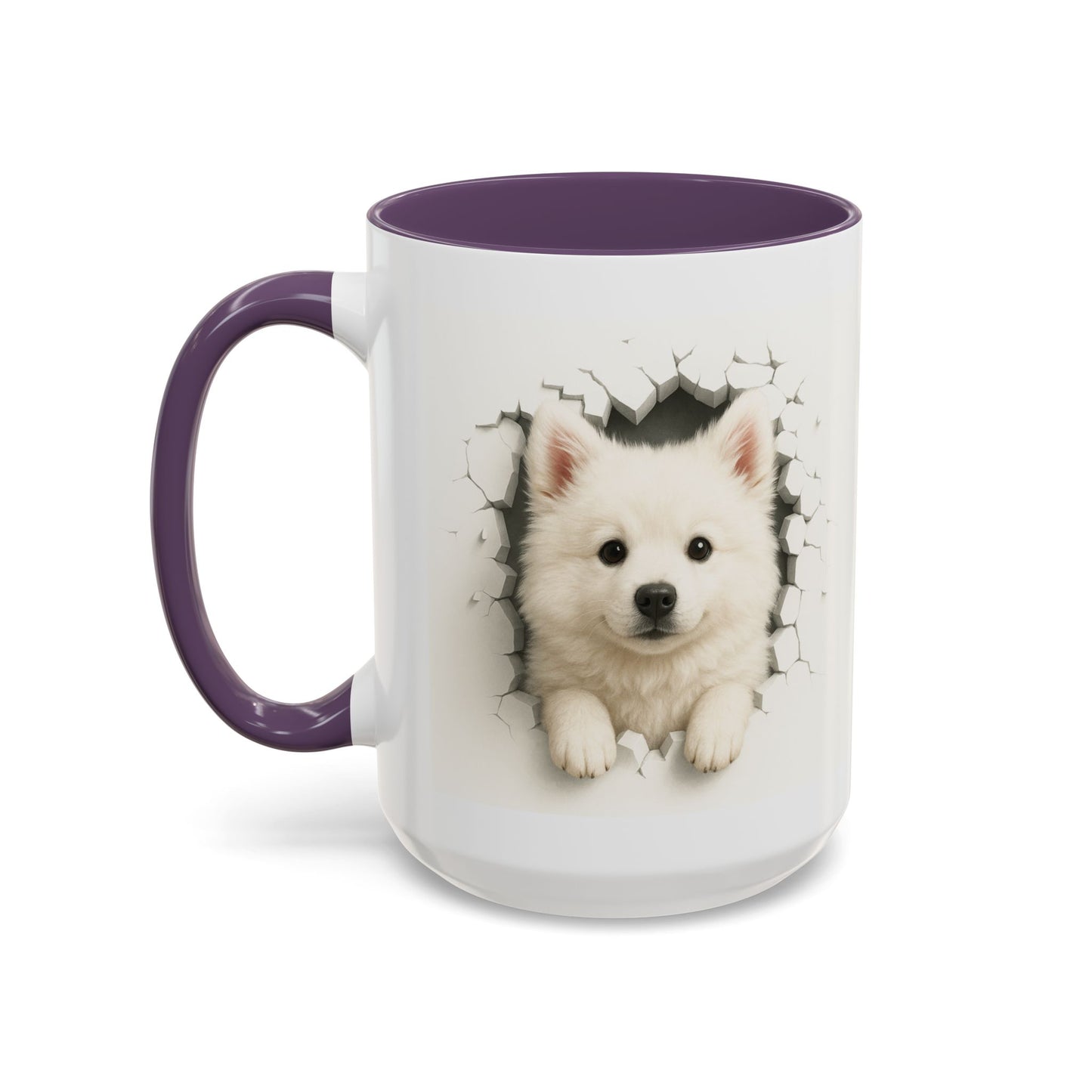 White Samoyed Puppy Accent Coffee Mug — Cute Dog Breakthrough Design (11/15 oz)
