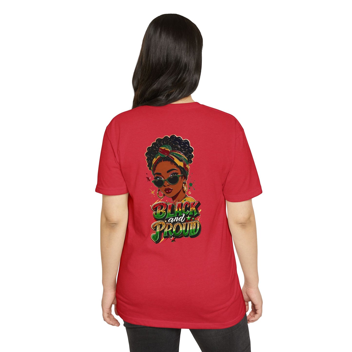 Black and Proud Graphic T-Shirt — Afrocentric Woman Design