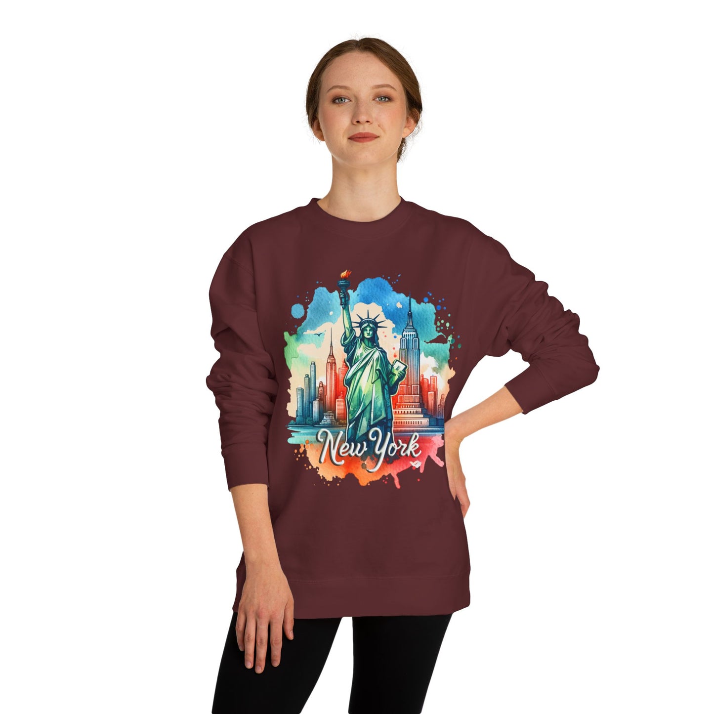New York Skyline Sweatshirt — Colorful Statue of Liberty Cityscape Crewneck