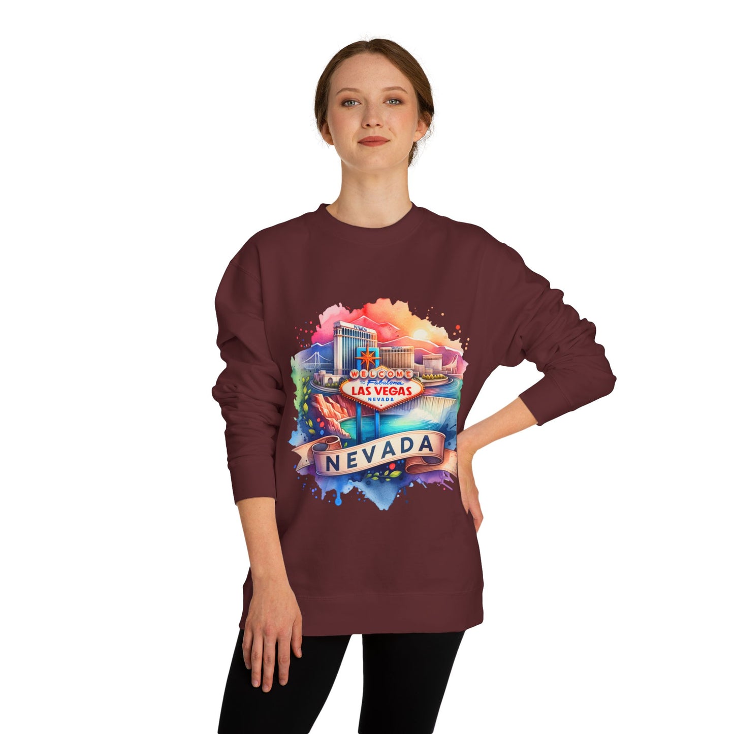 Nevada Las Vegas Watercolor Sweatshirt — Colorful Travel Souvenir Crewneck