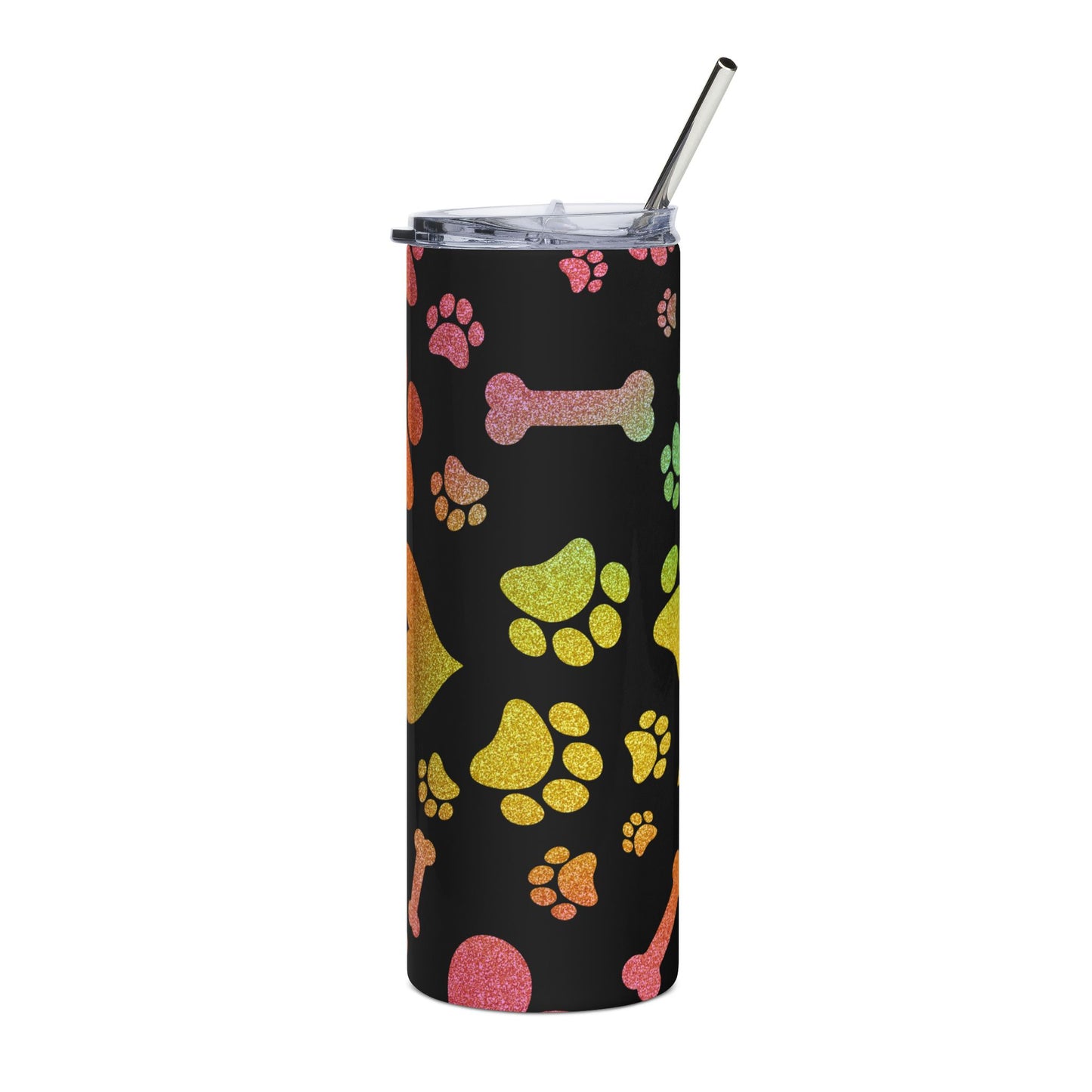 20oz Paw Print Stainless Steel Tumbler — Colorful Hearts, Paws & Bones Travel Cup