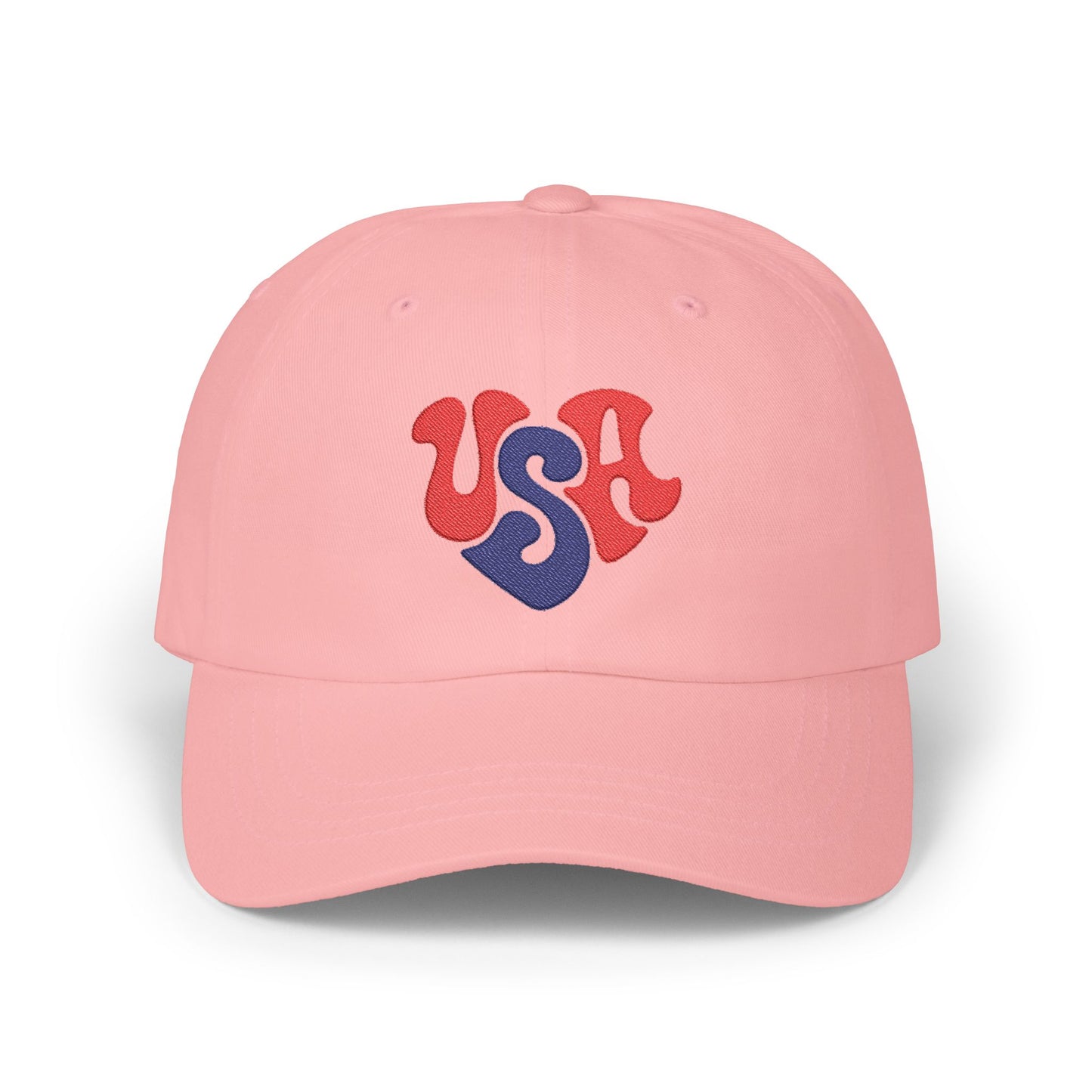 USA Heart Dad Cap — Retro Red & Blue Embroidered Baseball Hat