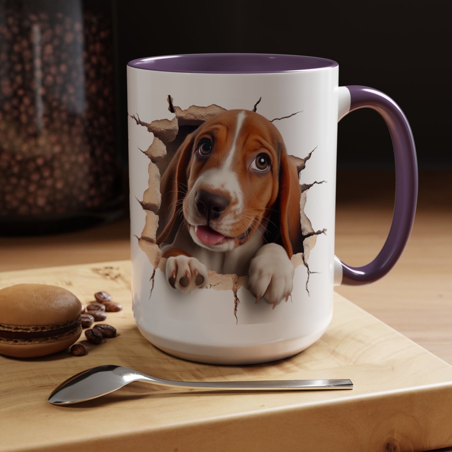 Basset Hound Peekaboo Accent Coffee Mug — Cute Dog Lover Gift (11/15 oz)