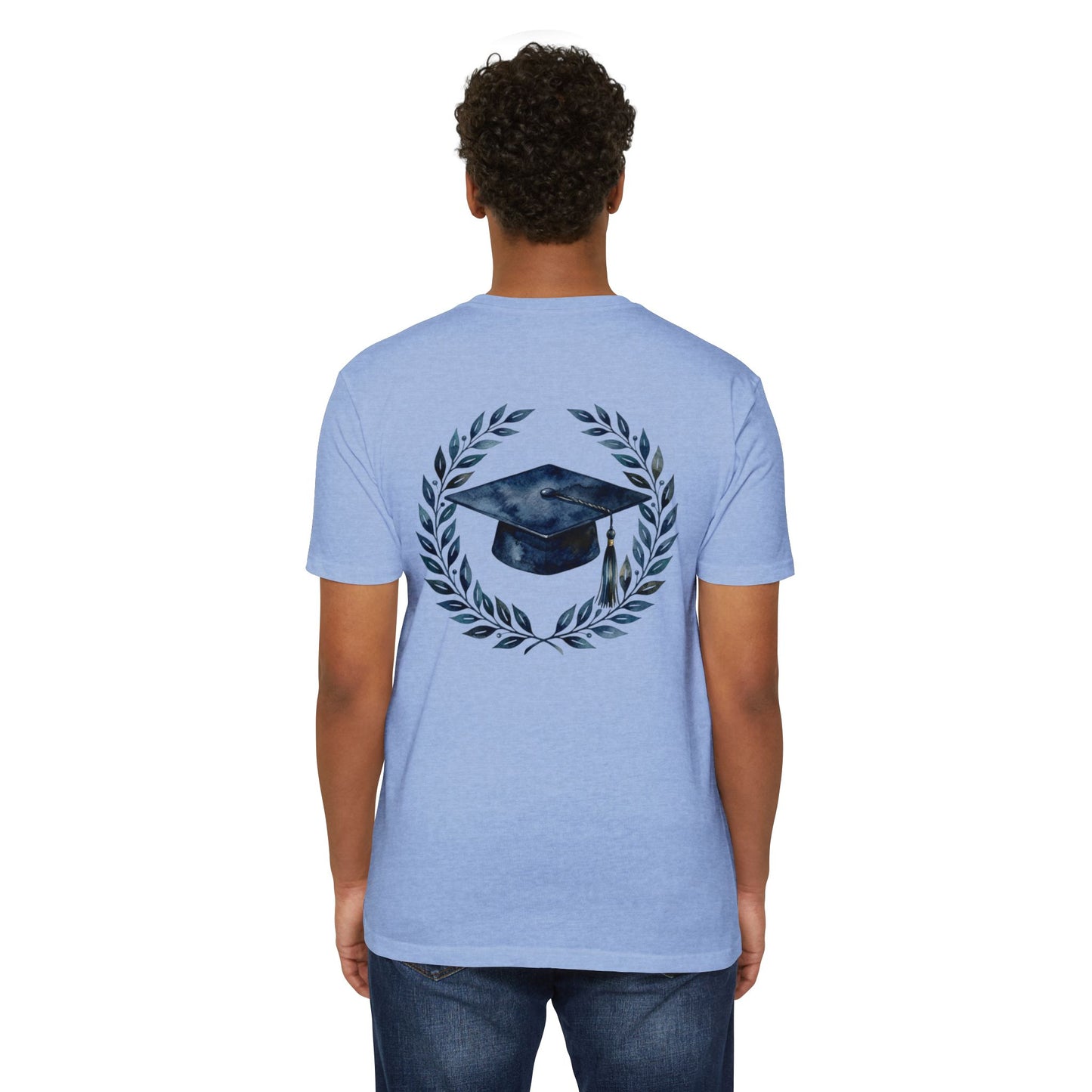 Graduation Cap Laurel T-Shirt — Navy Watercolor Grad Tee