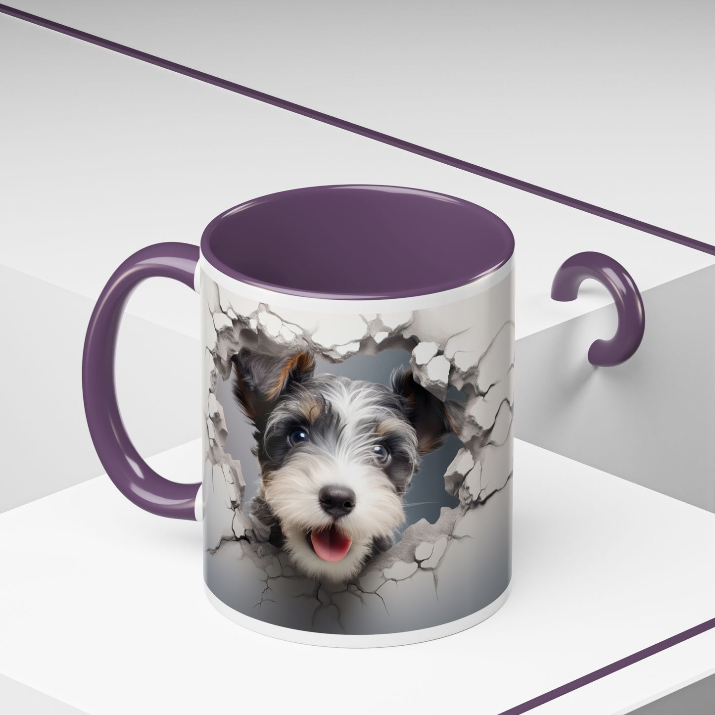 Minature Schnauzer Puppy Peek Accent Coffee Mug — Cute Dog Breakthrough Design (11/15oz)