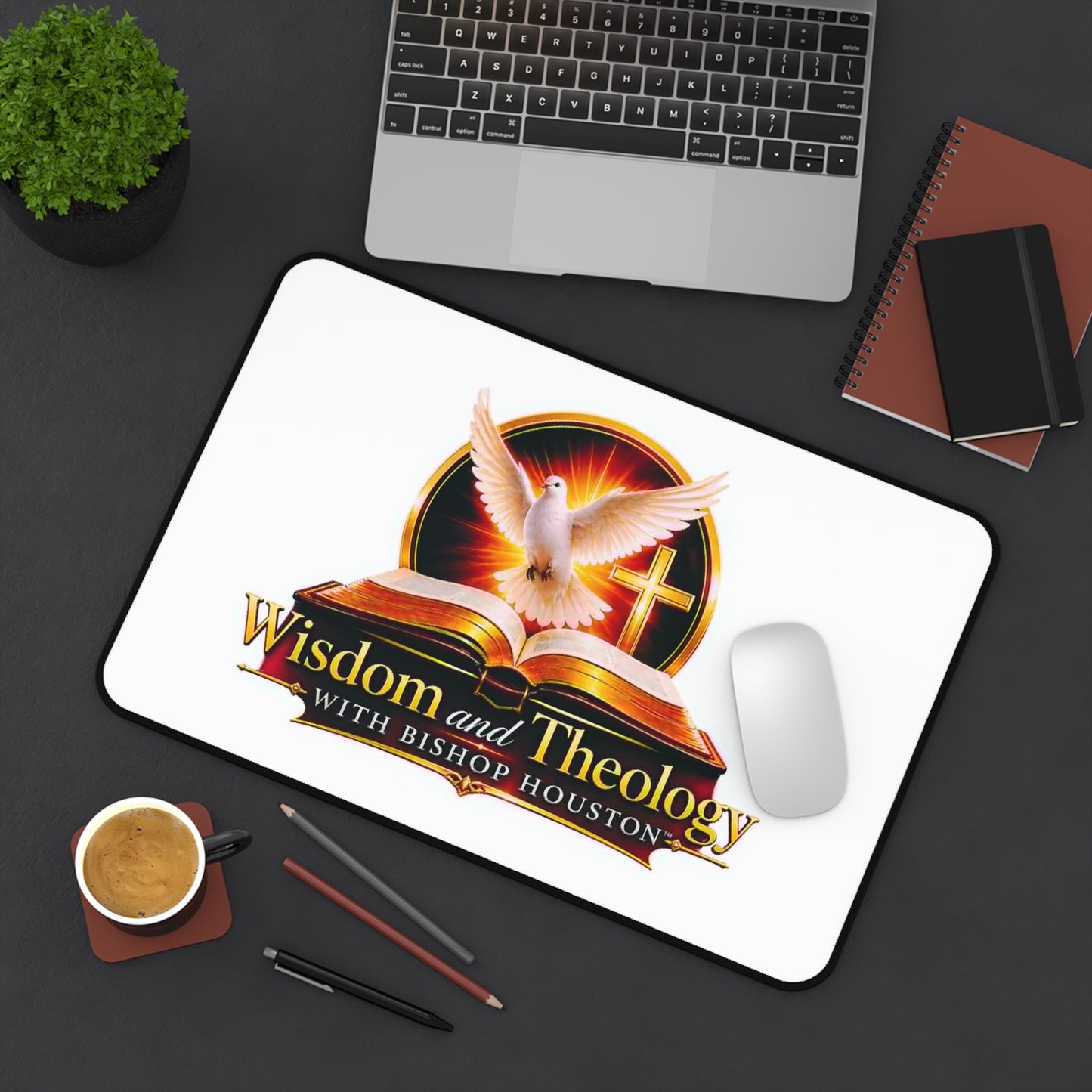 Desk Mat — Wisdom and Theology Bible Study Desk Mat with Dove, Cross & Open Bible
