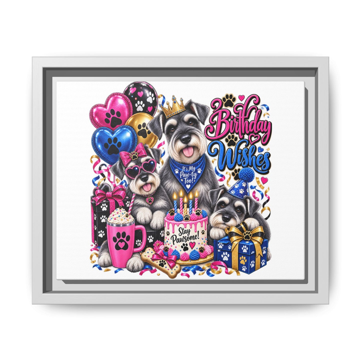 Birthday Wishes Schnauzer Canvas Print — Framed Matte Pet Artwork
