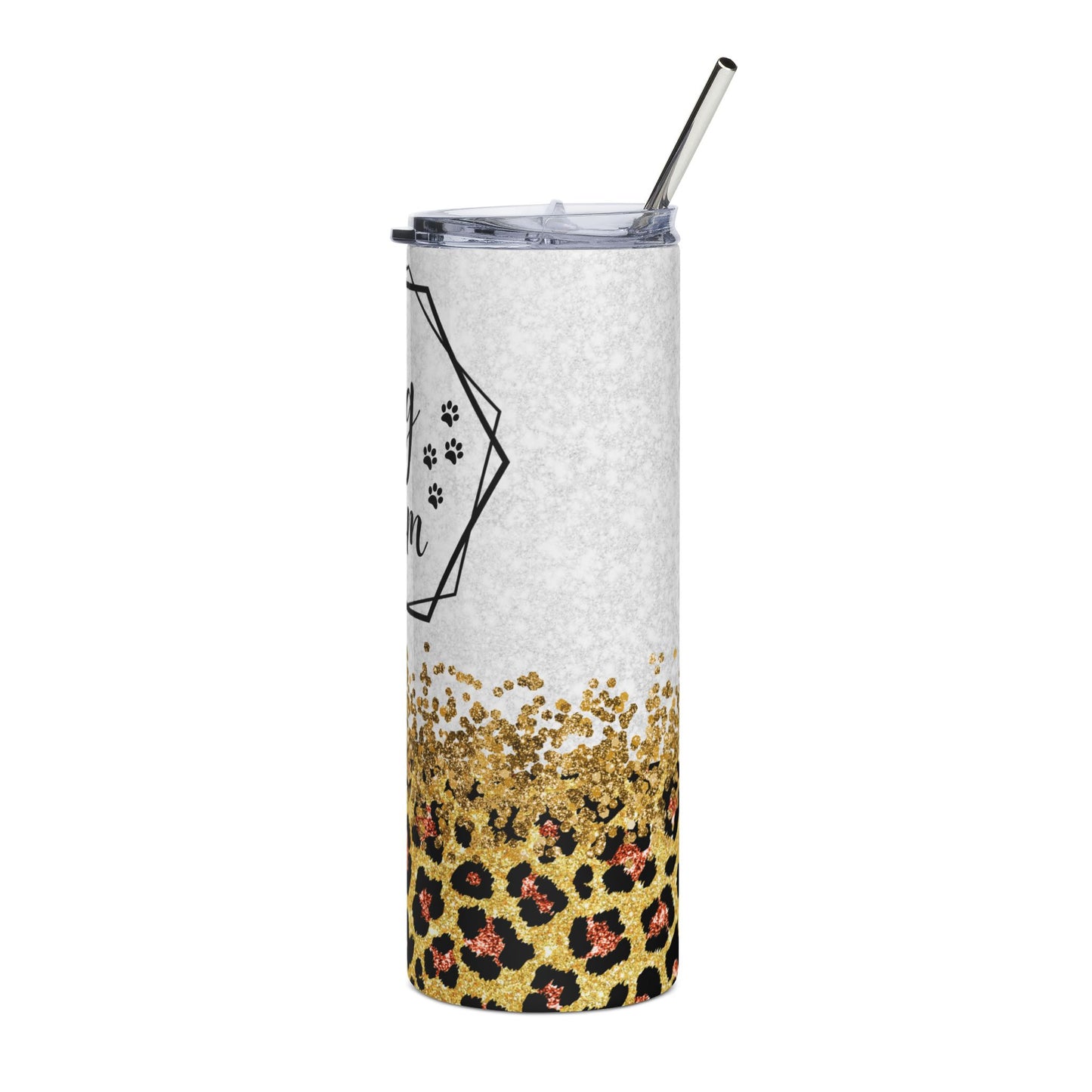 Dog Mom Leopard 20oz Stainless Steel Tumbler – Insulated Travel Cup with Straw