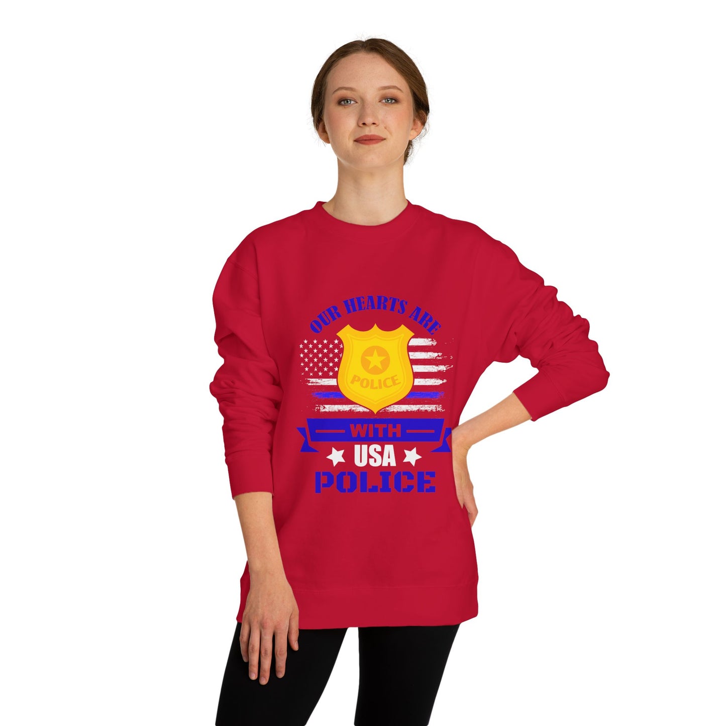 Police Support Sweatshirt — "Our Hearts Are With USA Police" Crewneck