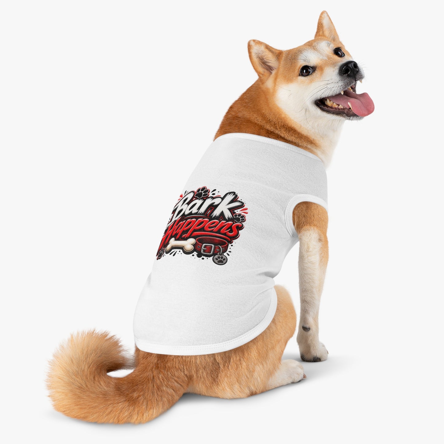 Bark Happens Pet Tank Top – Funny Dog Shirt with Bone & Paw Graphic