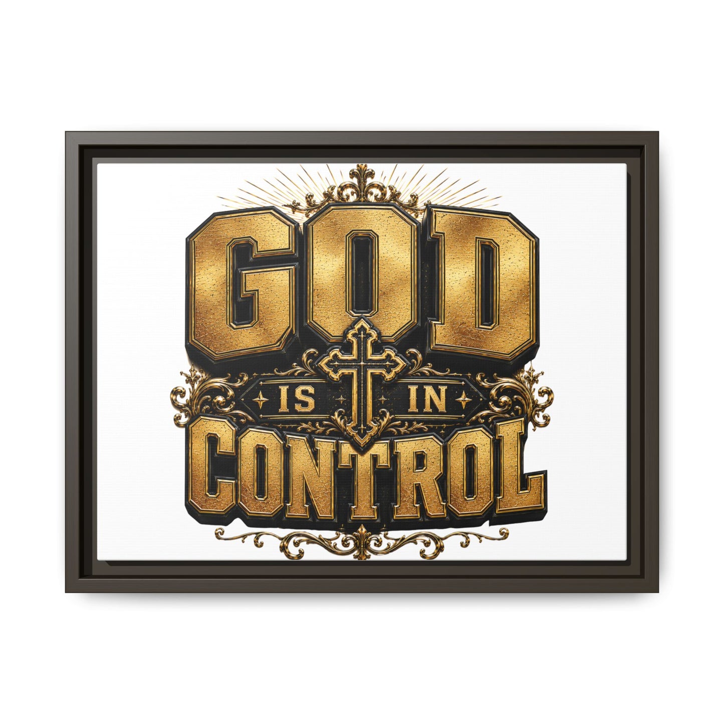 Framed Matte Canvas — "God Is In Control" Inspirational Wall Art