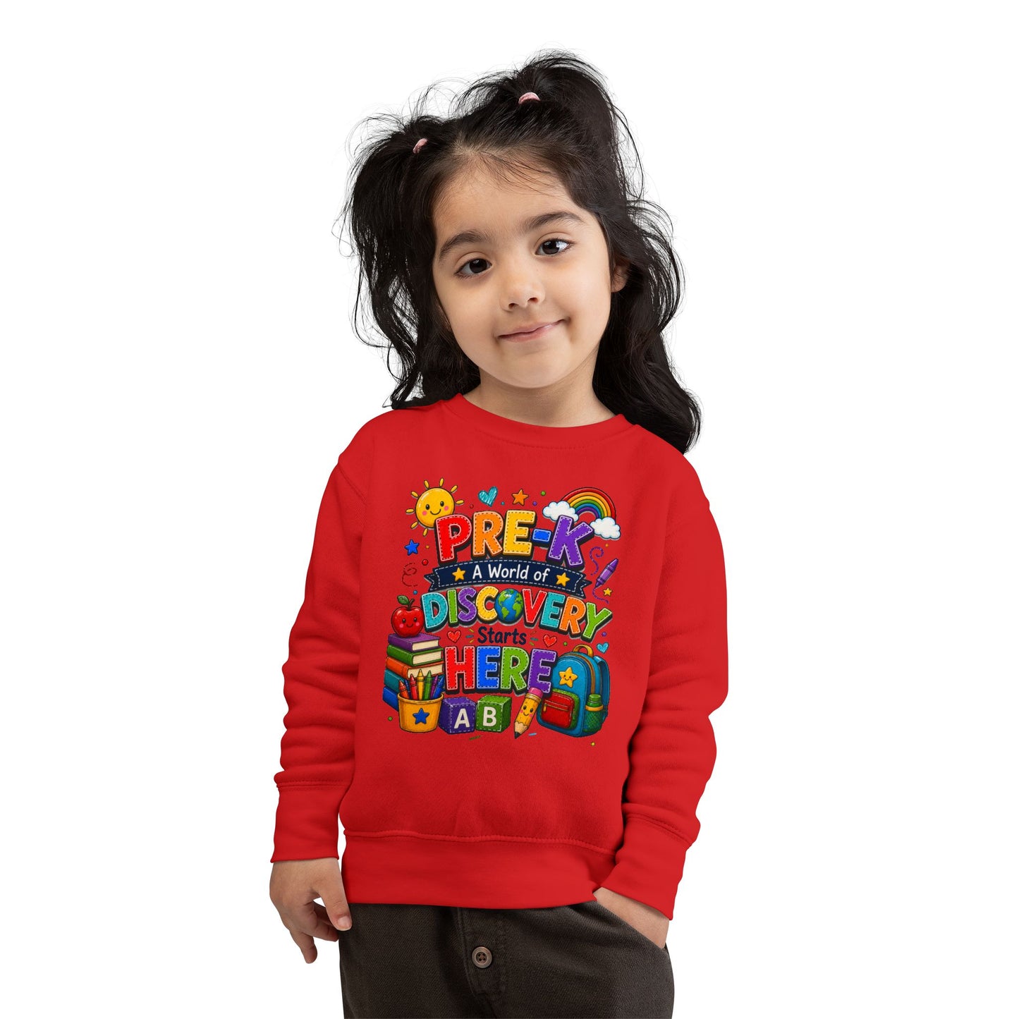 Pre-K Discovery Toddler Sweatshirt — "A World of Discovery Starts Here" Back-to-School