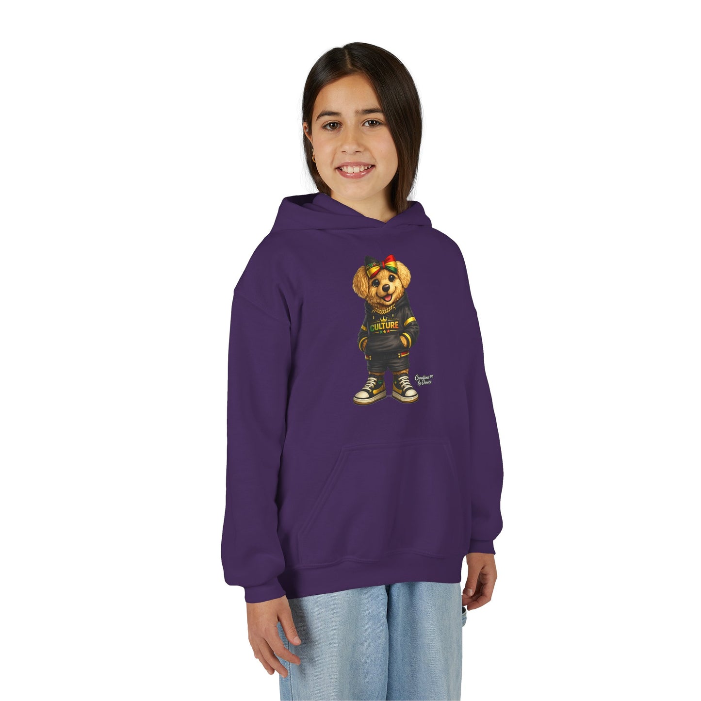 Youth Hoodie — Cute Rasta Bear 'Culture' Graphic Pullover