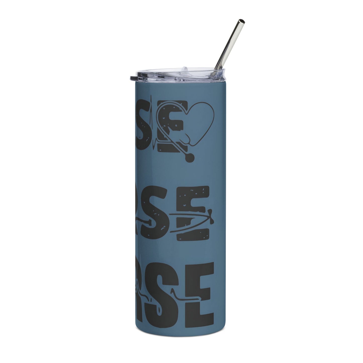 Nurse Stainless Steel Tumbler 20oz – Blue Medical Scrubs Drink Cup with Heartbeat Design