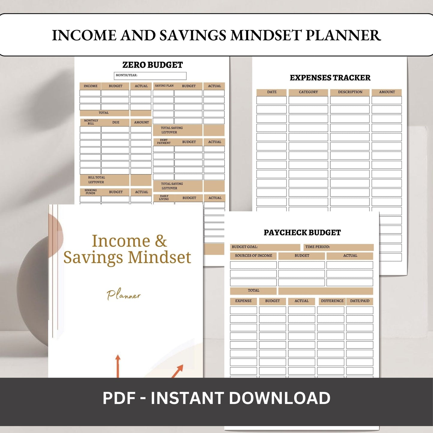 Income & Savings Mindset Planner Printable | Money Growth, Budget & Wealth Building Workbook