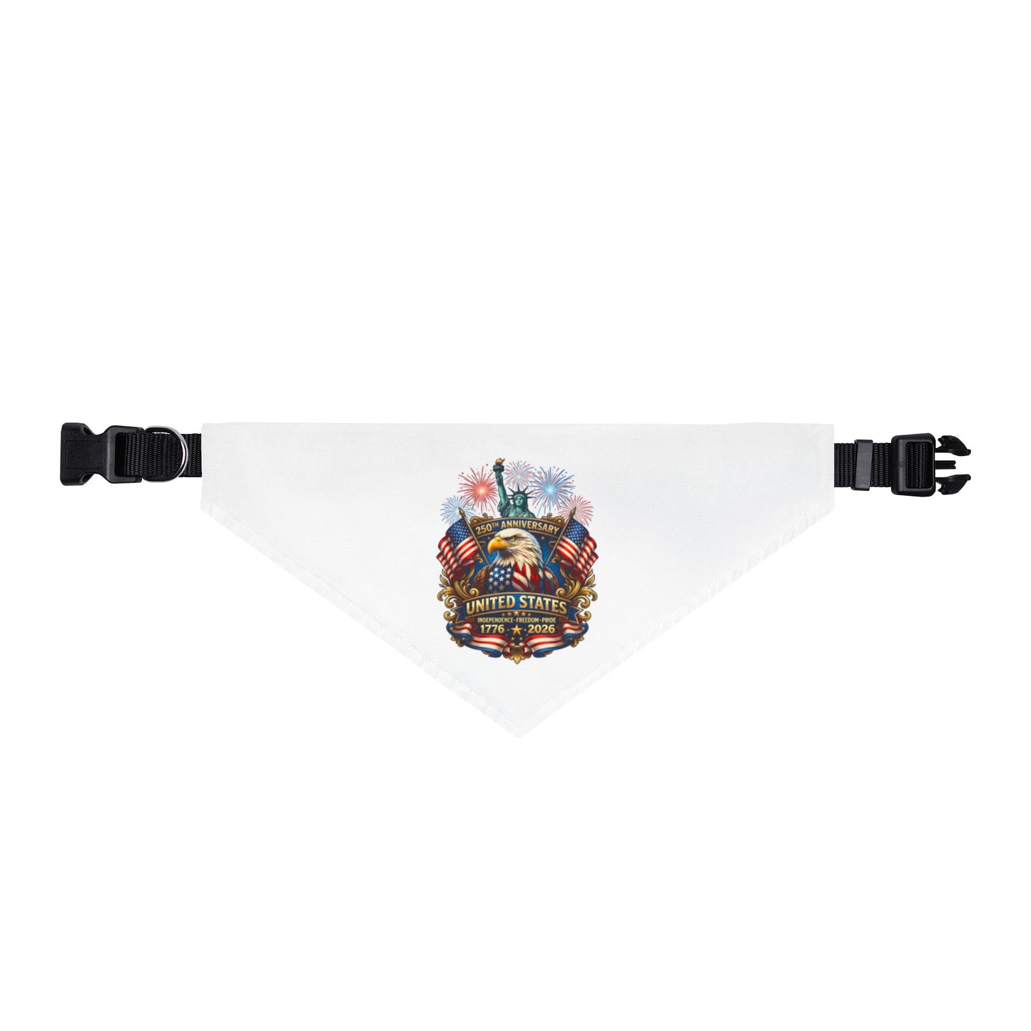 Patriotic Skull Clip-On Pet Bandana – USA Flag & Fireworks Dog Collar Accessory