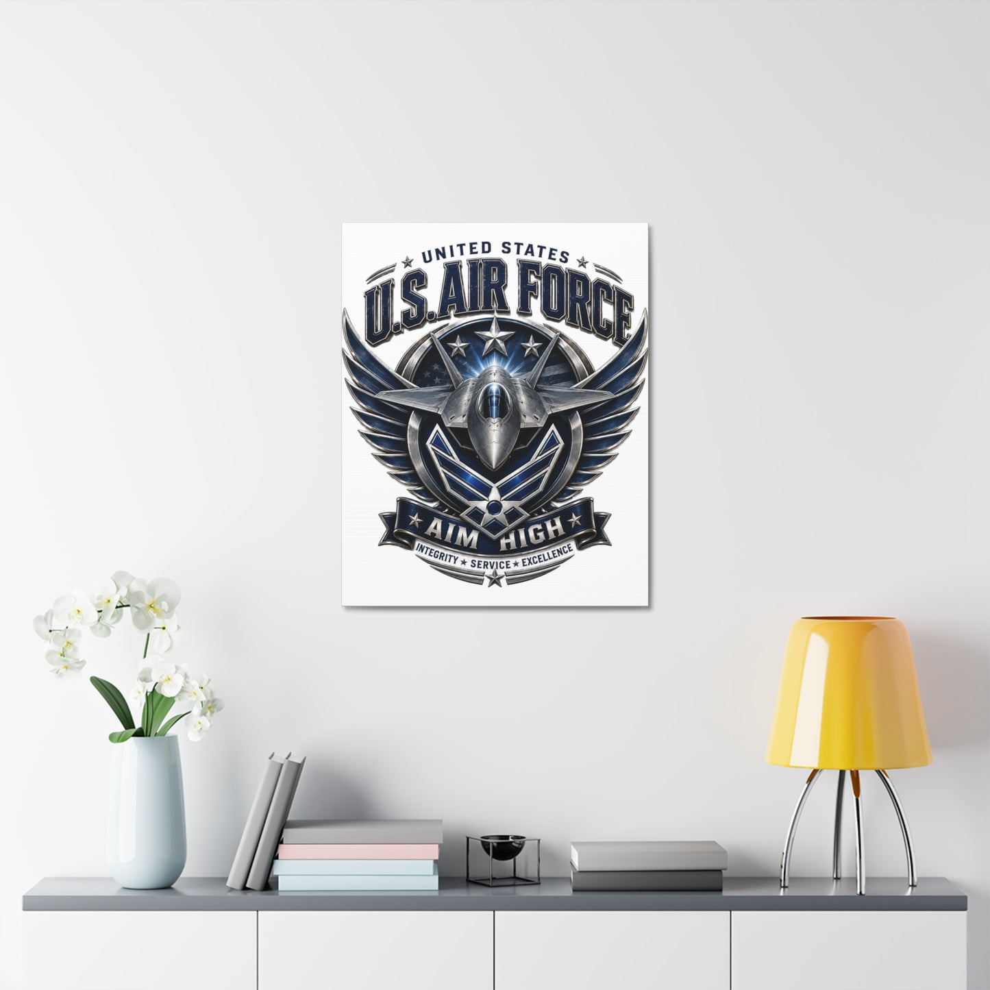 U.S. Air Force 'Aim High' Canvas – Military Jet Emblem Wall Art