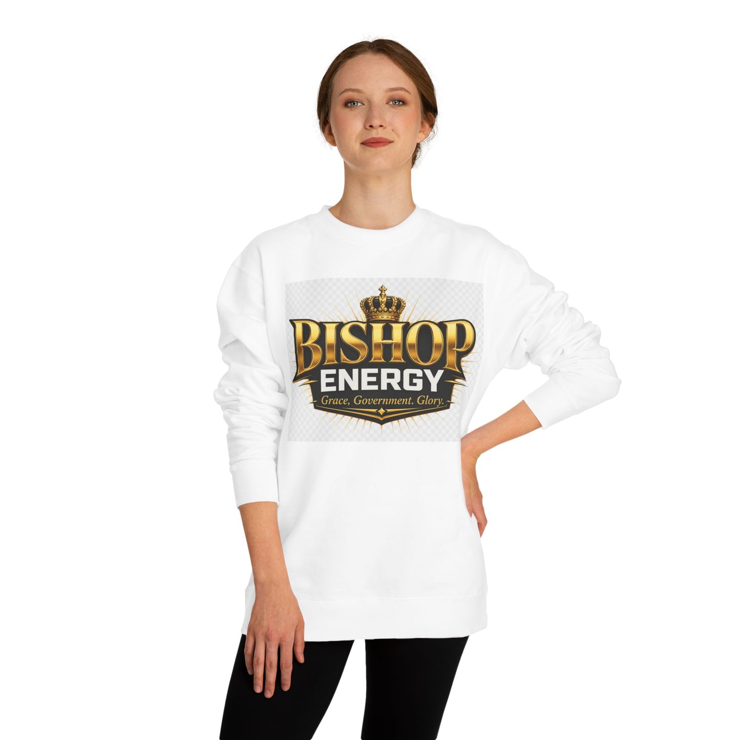 Bishop Energy Crewneck Sweatshirt — Gold Crown Logo (Grace, Government, Glory)