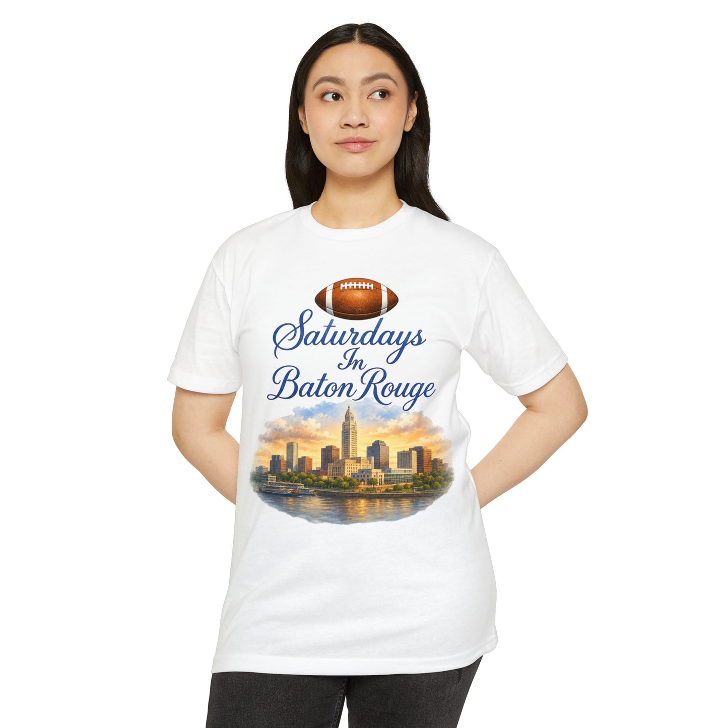 Saturdays in Baton Rouge Football T‑Shirt — City Skyline Game Day Tee