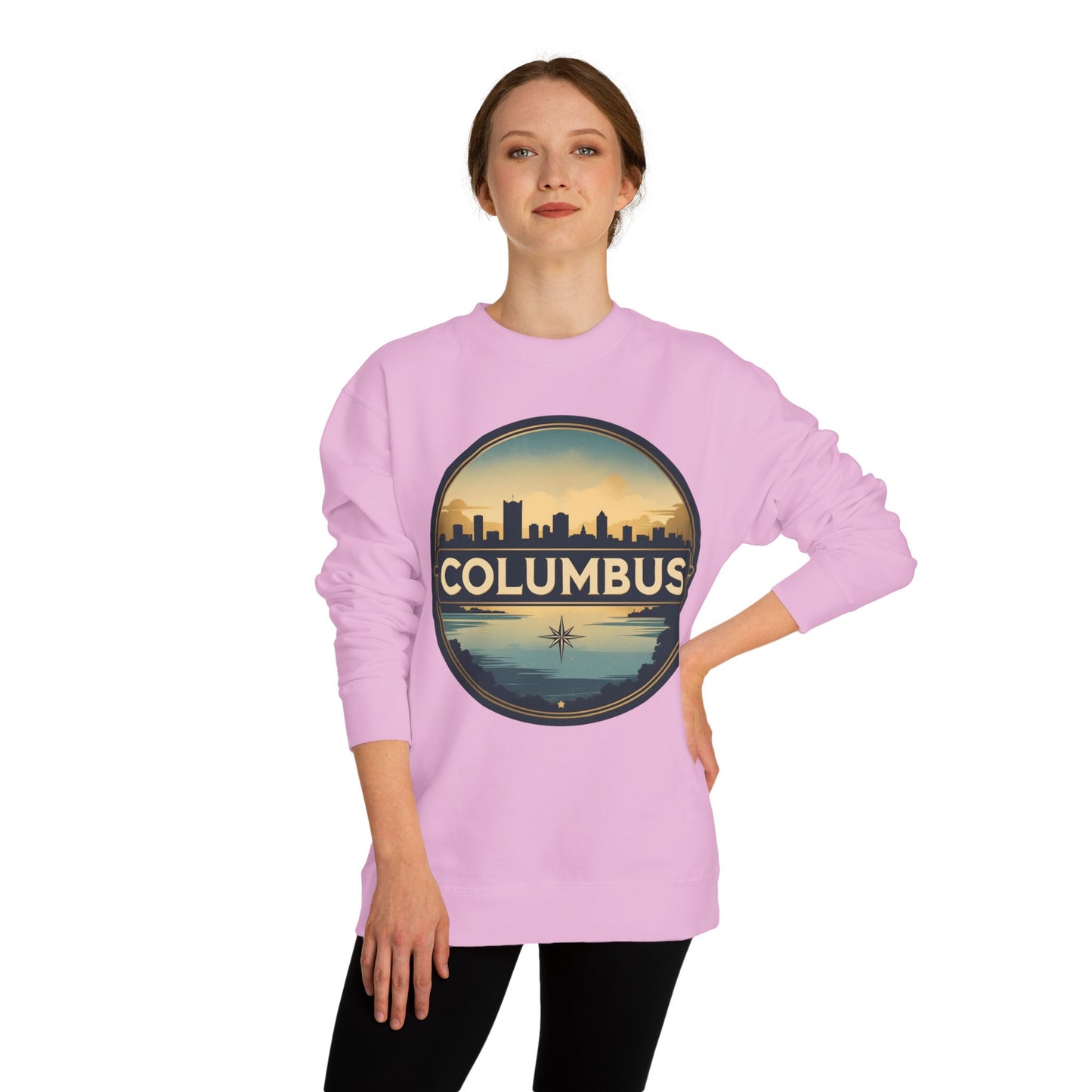 Columbus Skyline Crewneck Sweatshirt – Retro Cityscape Compass Design